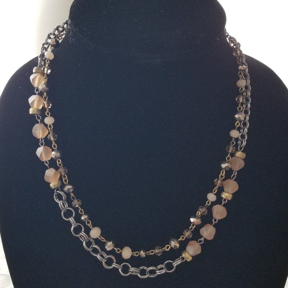 CHICO's TWO STRAND NECKLACE WITH CREAMY STONES AND MUTED SILVER CHAIN  NWOT